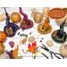 This image shows the elements I use to create the witch hats for my gourd characters. It includes fall foliage and dried botanical berries.